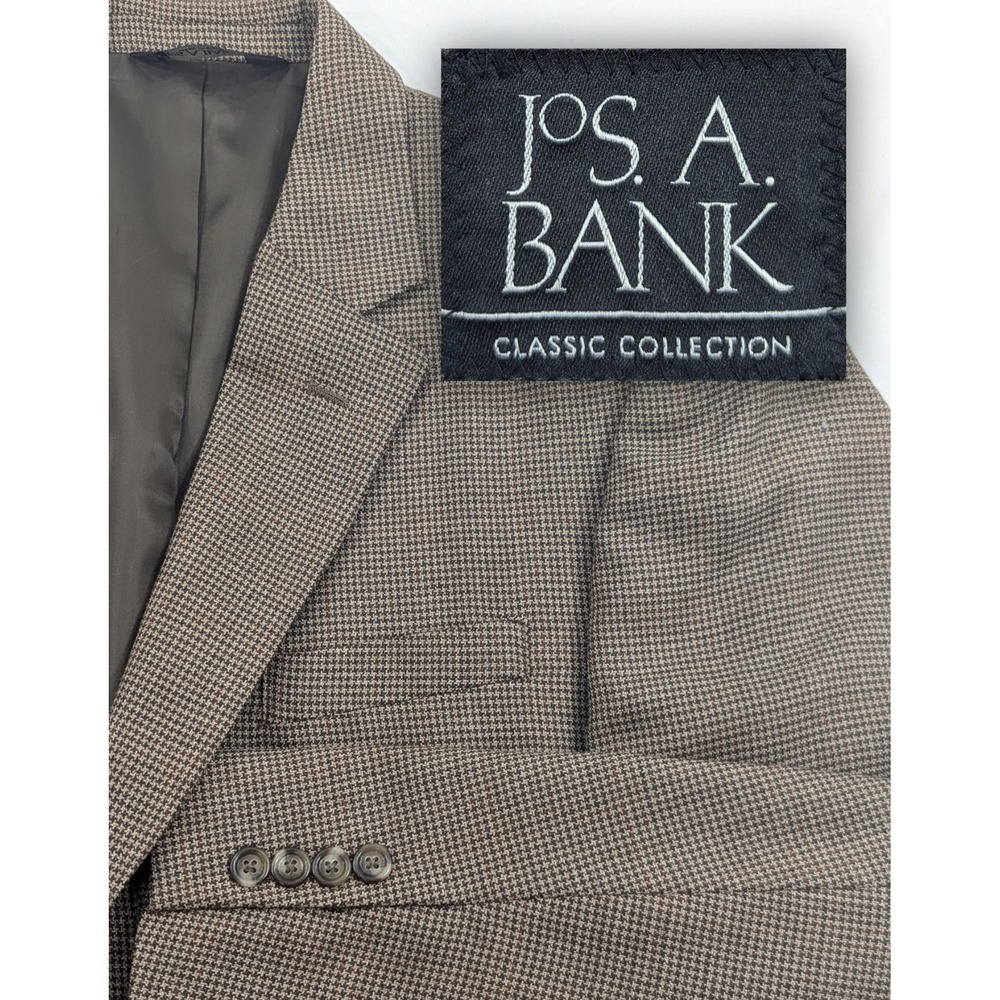 Jos. Bank Signature Blazer Sport‎ Coat  Jacket Wool Blend 42S Brown Houndstooth